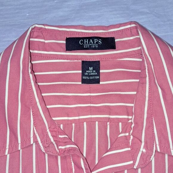 Ladies Vintage Chaps Pink & White Striped Button Down Collar LS Shirt Size M - Picture 7 of 12